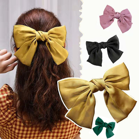 Korean Hairclip Ribbon Big Bow Hairclip in Satin Red, Green, Pink, Black, Gold