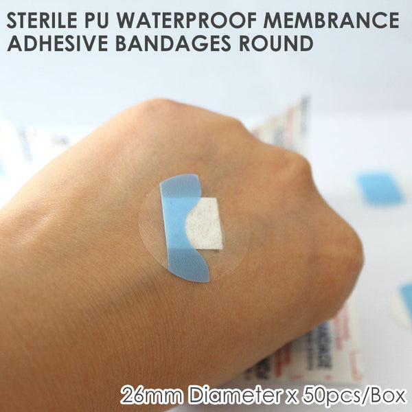 Sterile PU Waterproof Membrane Adhesive bandages Band Aid round - 26mm diameter x 50pcs by SOL Home ® (Medical Supplies)
