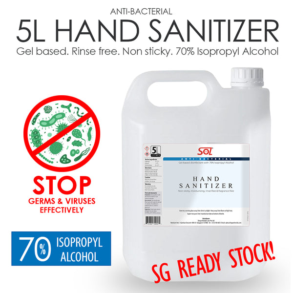 SOL HOME ® 5L Hand Sanitizer Gel Isopropyl Alcohol 70% Content. Germs Killer. Fragrance Free by SOL Home ®   (Cleaning Supplies)