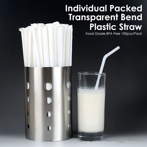 100pcs Invidually Packed Transparent Bend Plastic Straw, Food Grade, BPA Free by SOL Home ® (Kitchen)